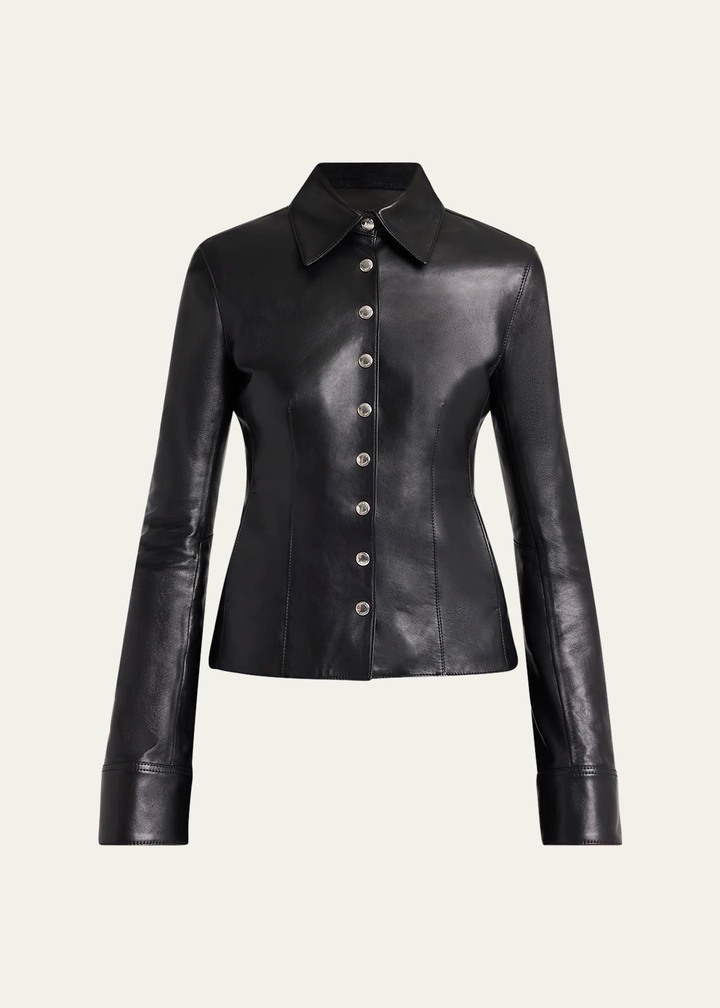 leather button-down top