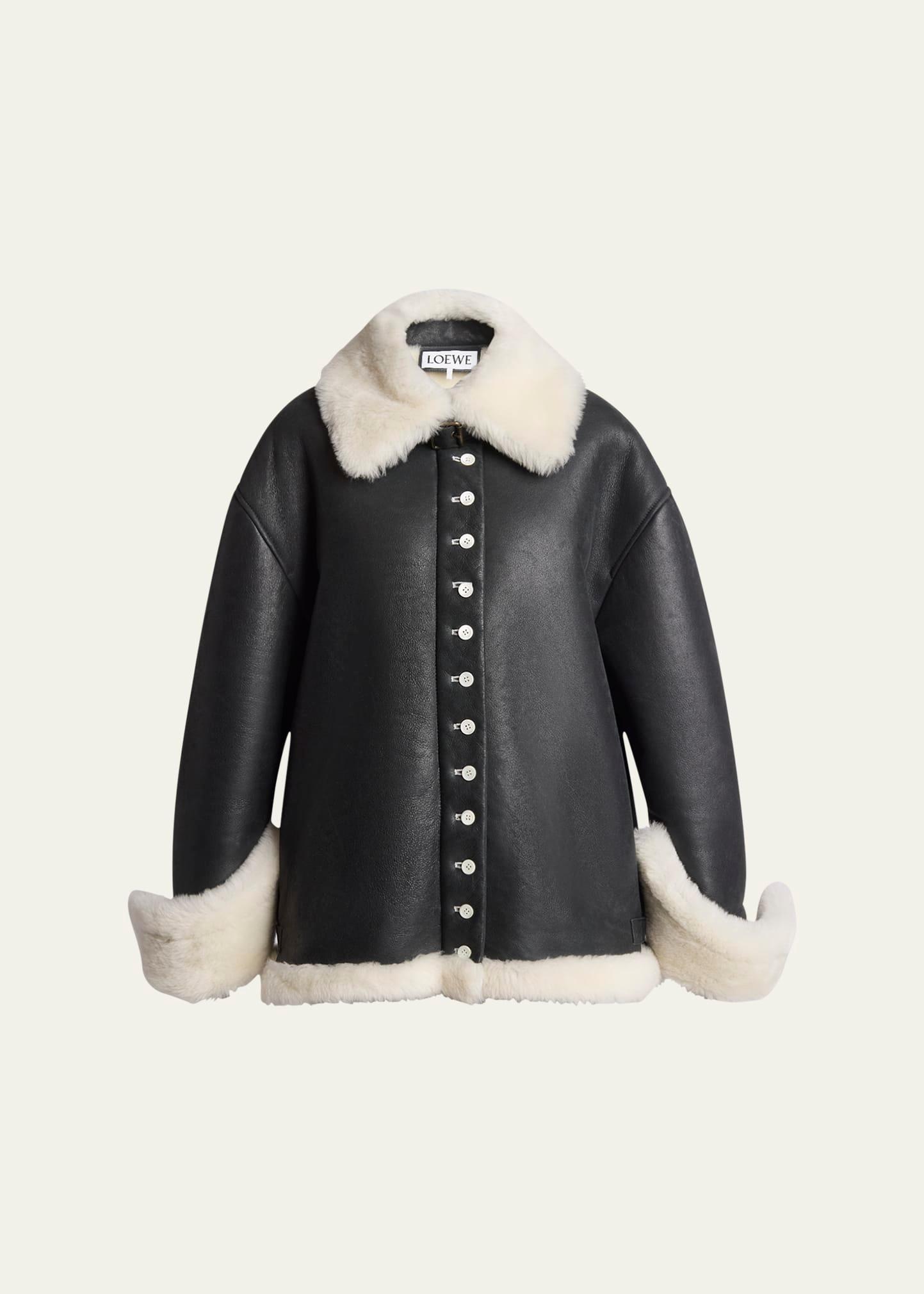 leather button-front jacket with shearling lining
