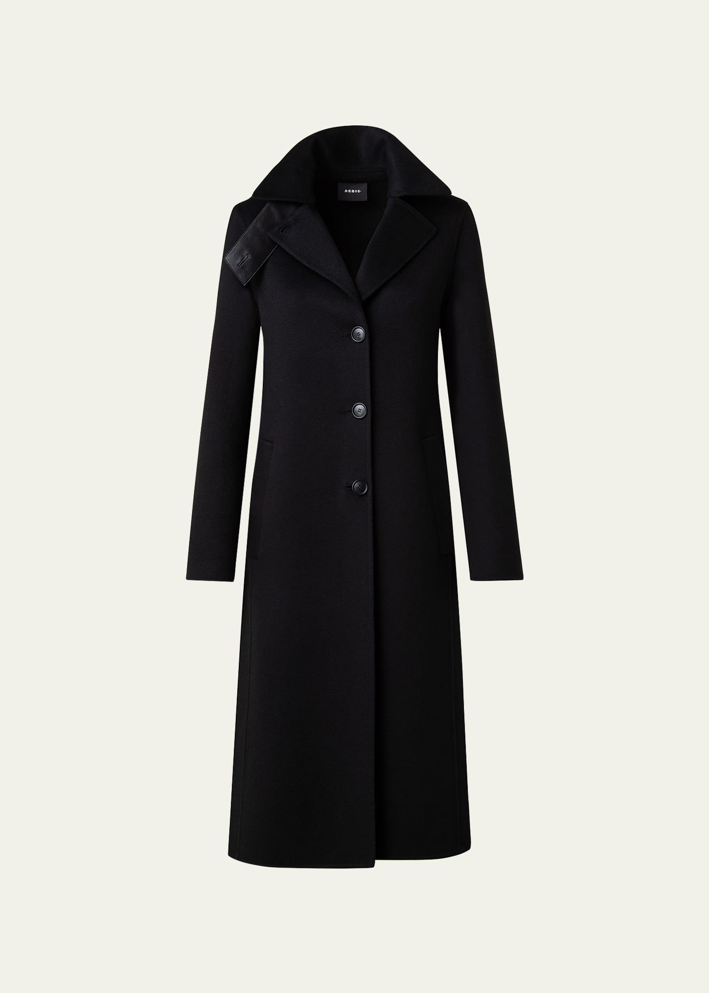 leather collar cashmere coat