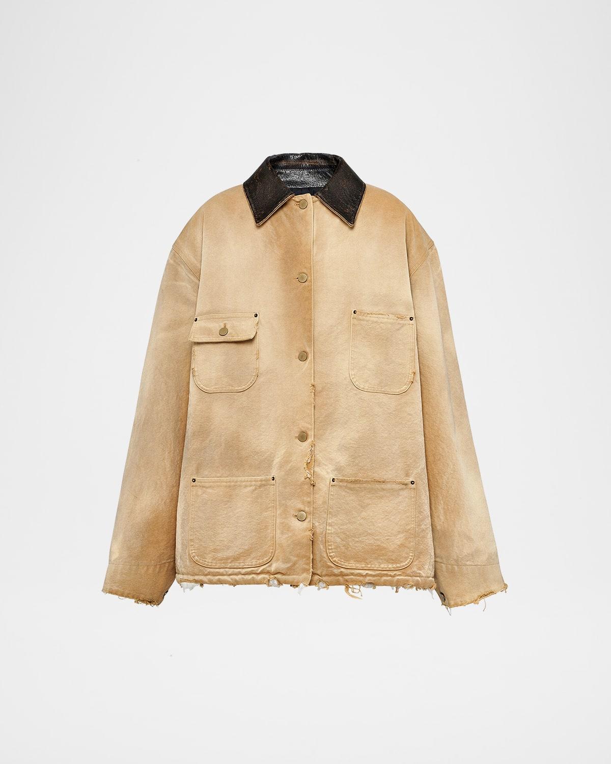 leather collar old canvas oversized jacket