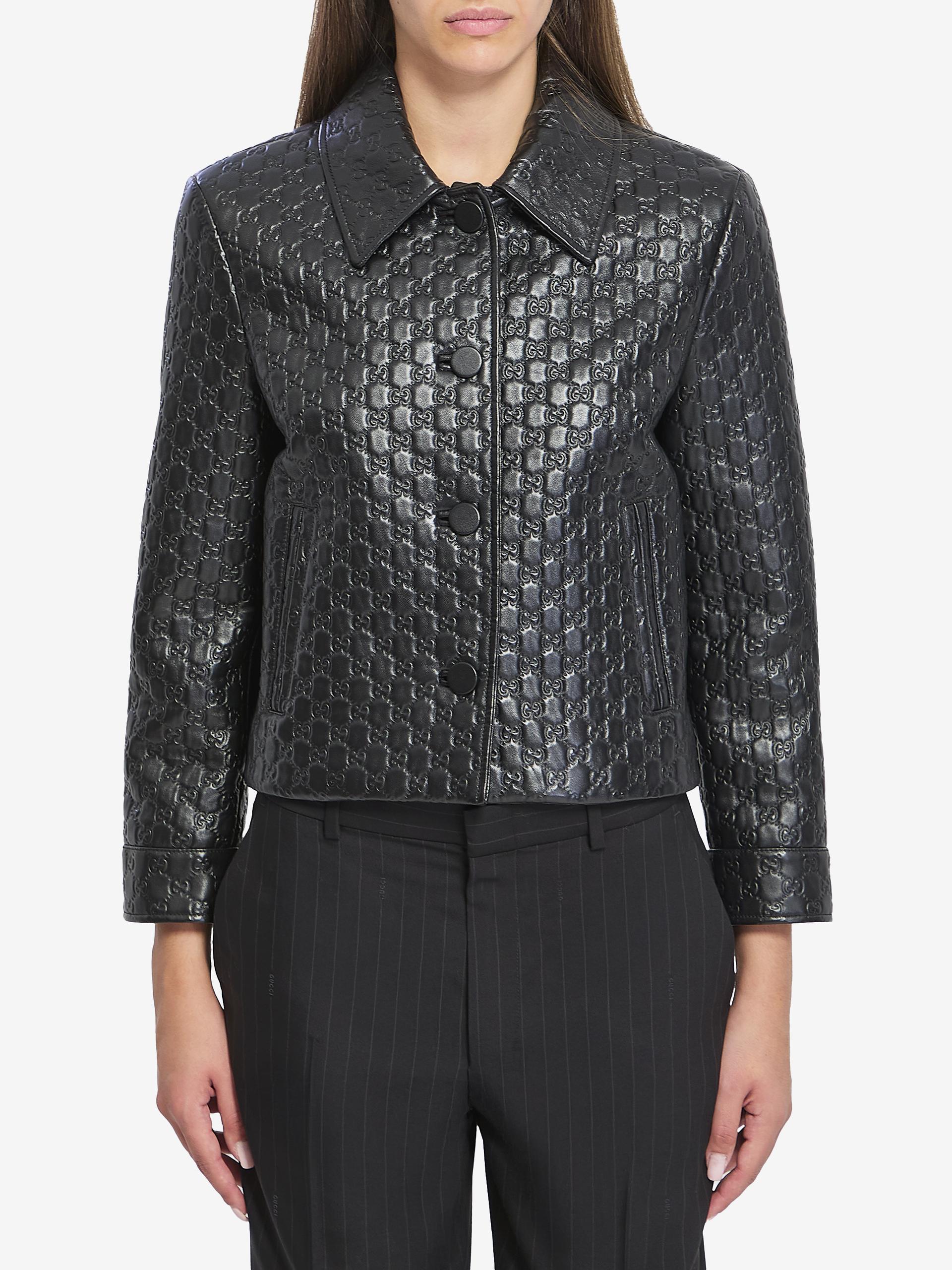 leather jacket with embossed gg