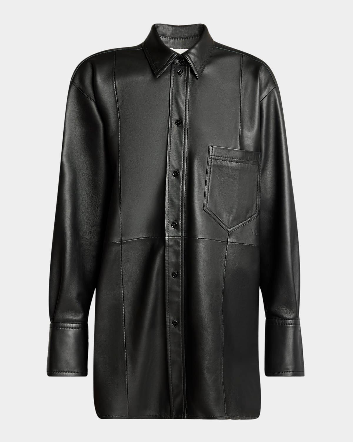 leather oversized button-down shirt