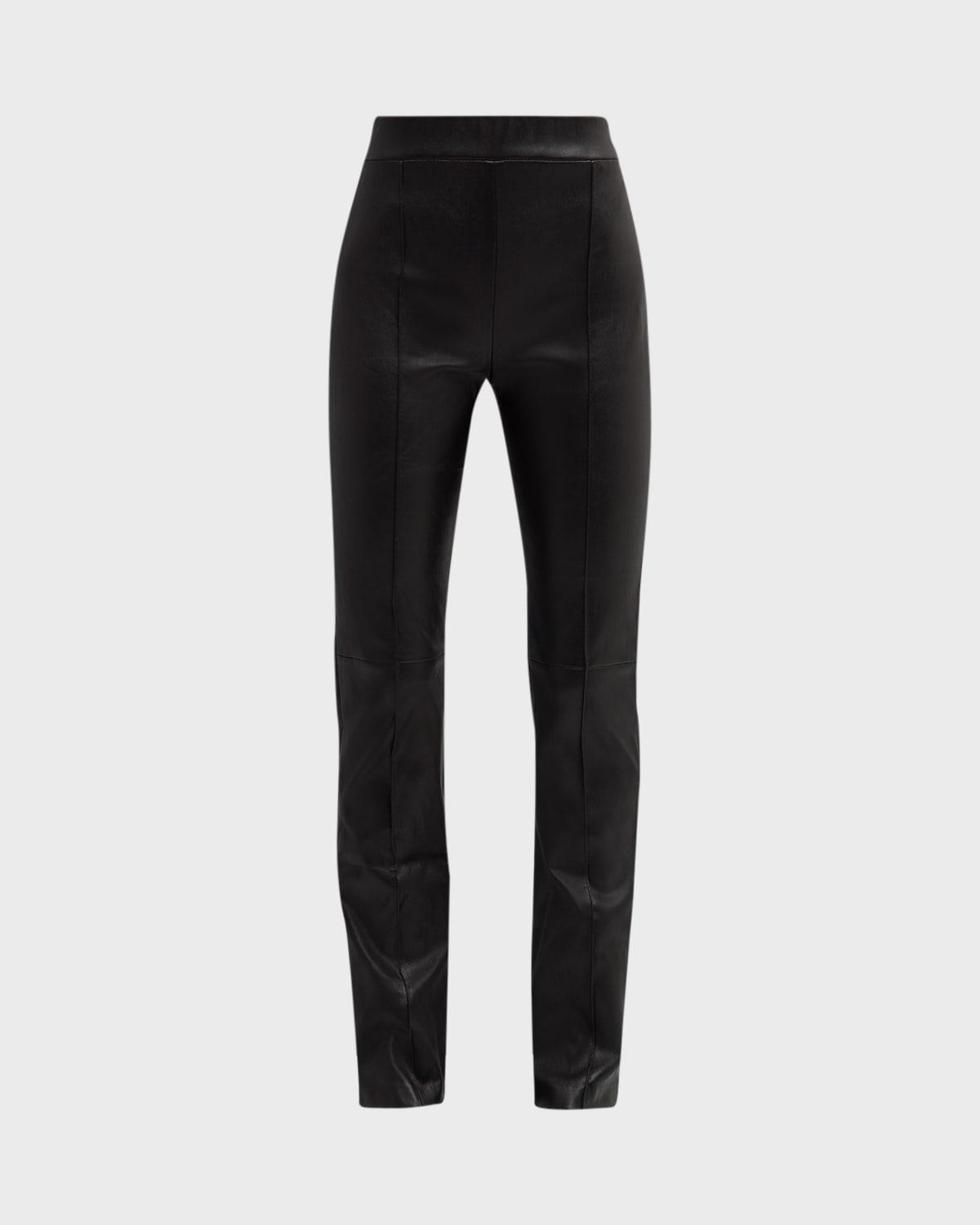 leather pintuck straight-leg pull-on stovepipe pants