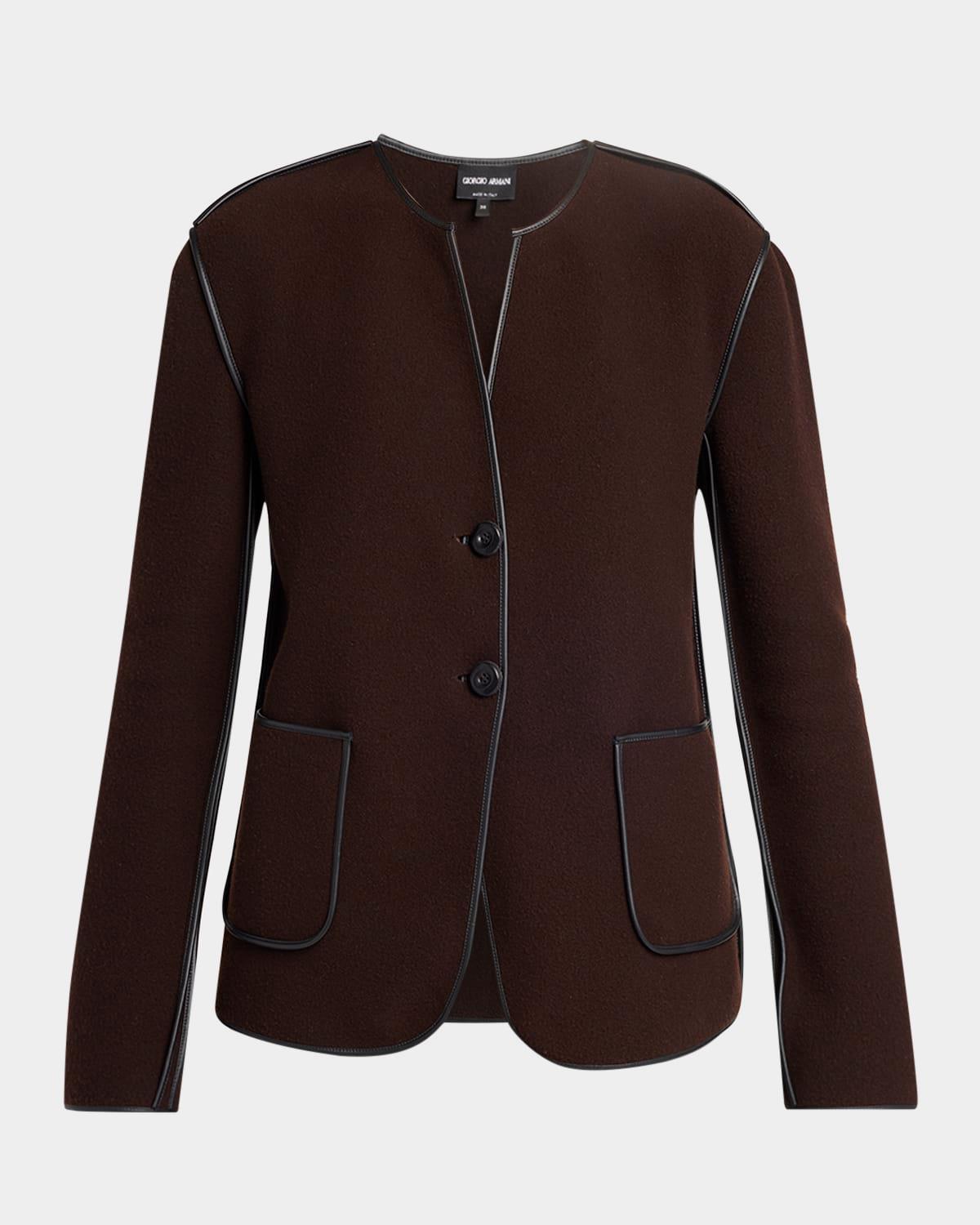 leather piping cashmere fleece short coat