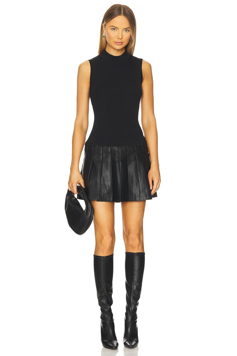 leather pleated skirt knit dress