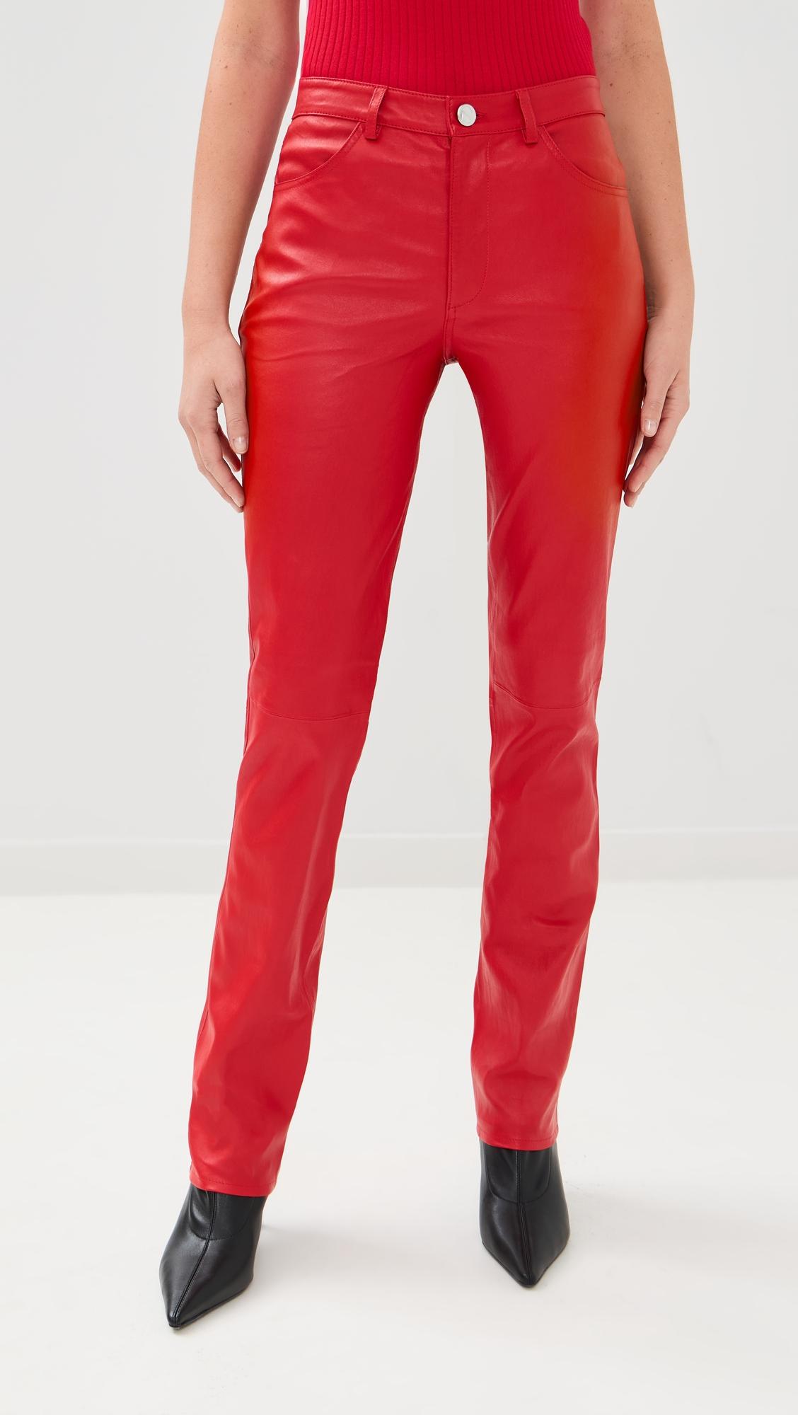 leather slim straight pants