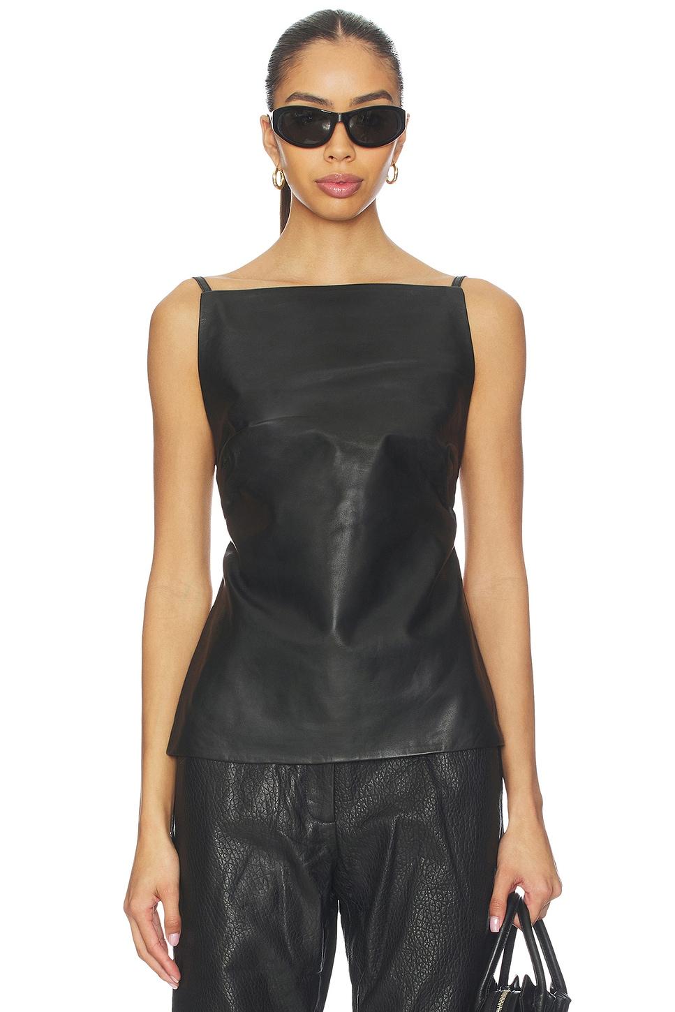 leather square neck top