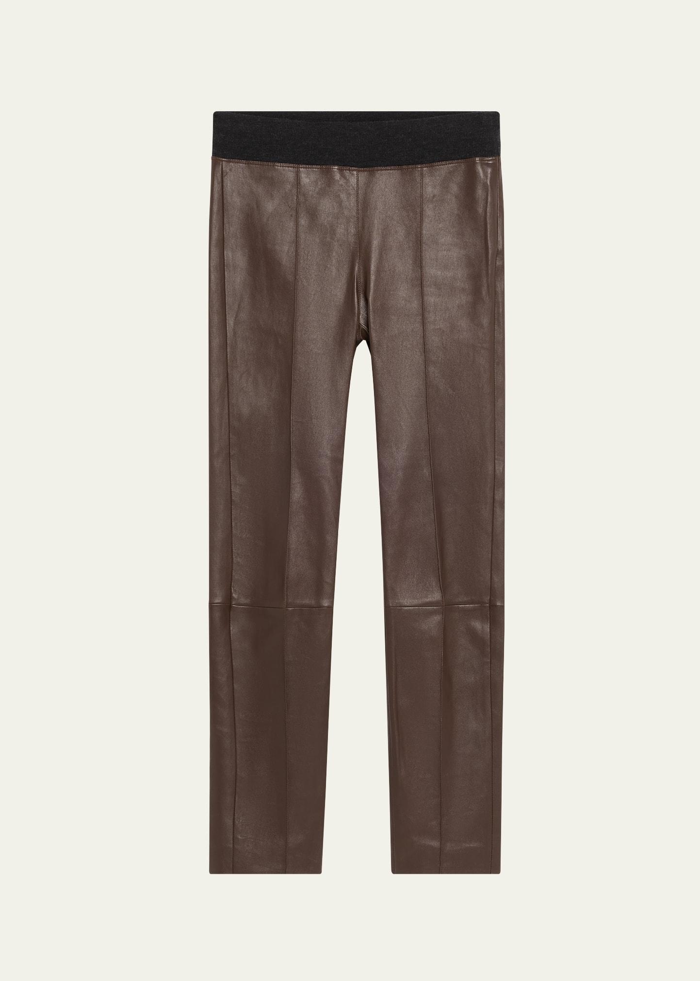 leather stretch front seam leggings