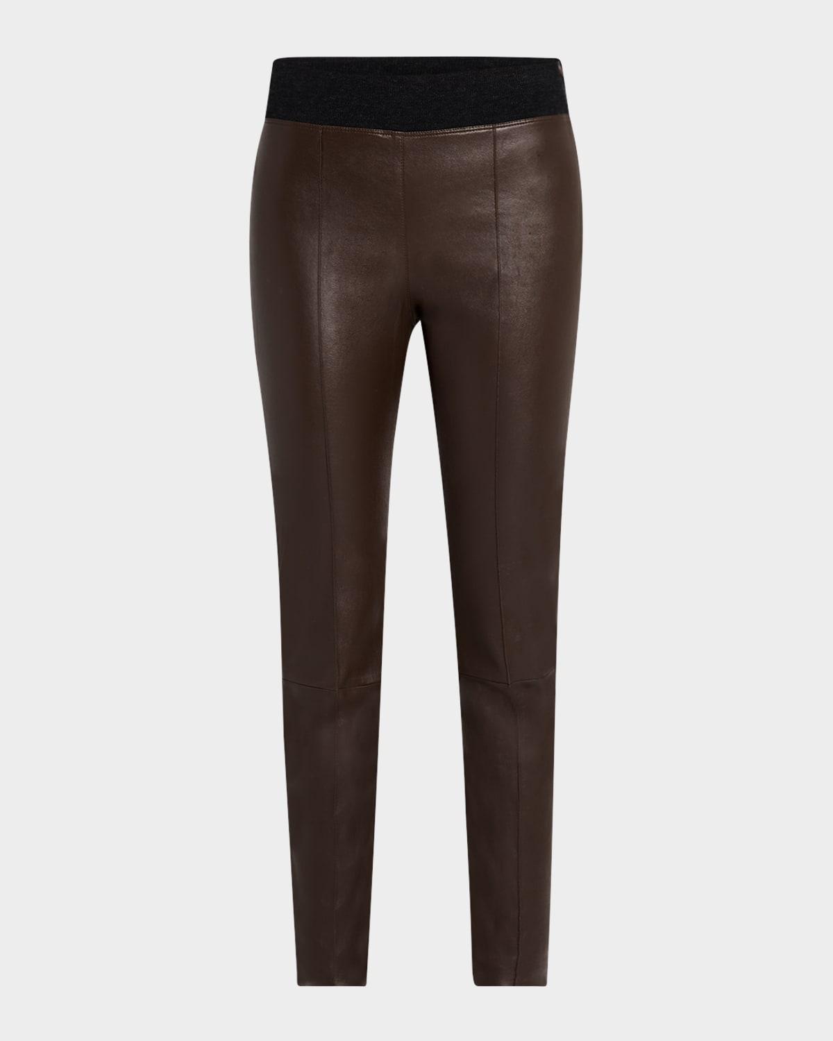leather stretch front seam leggings