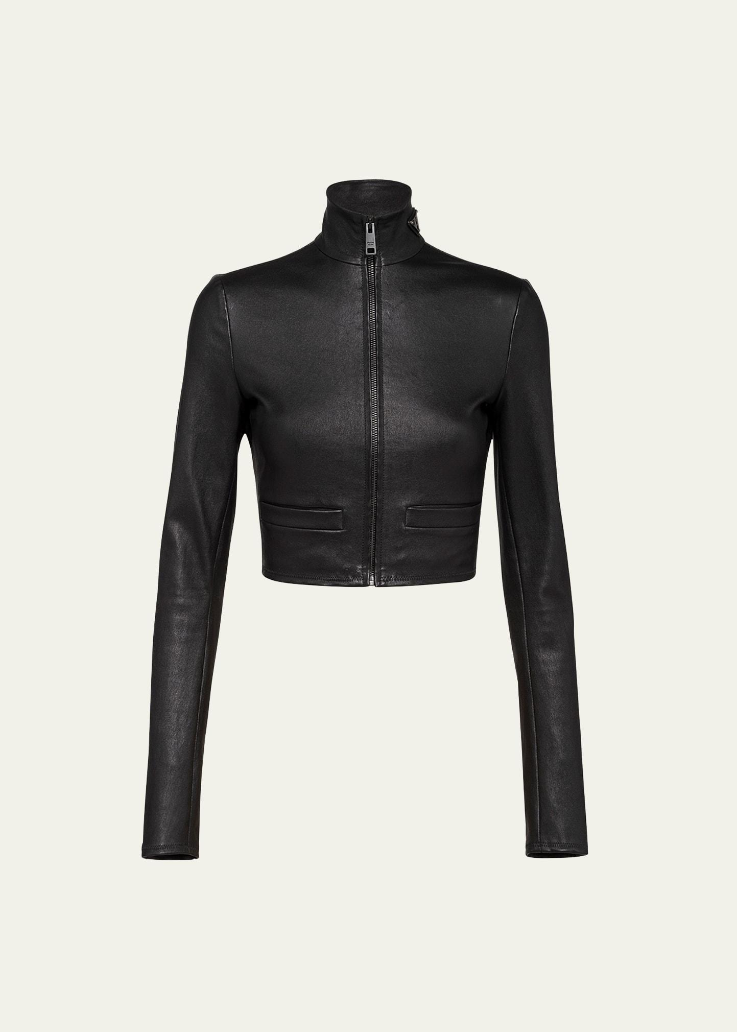leather zip crop jacket