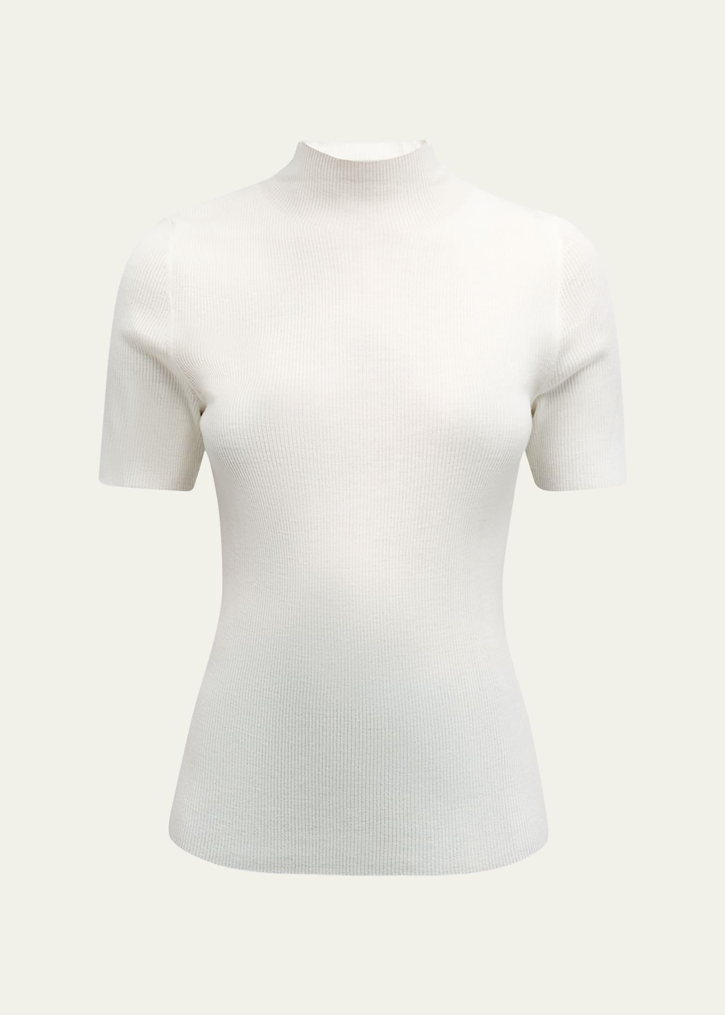 leenda regal merino wool short-sleeve mock-neck top
