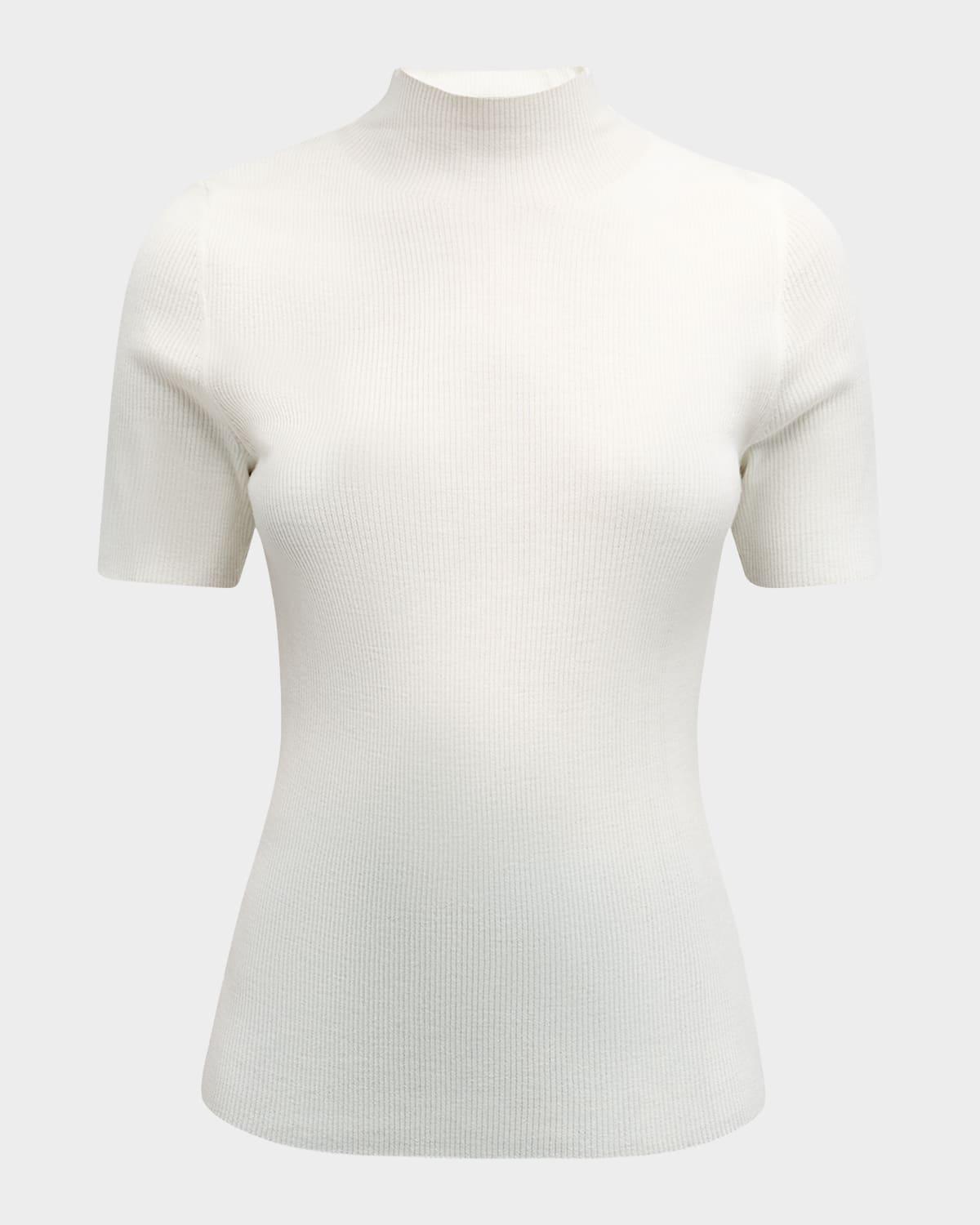leenda regal merino wool short-sleeve mock-neck top