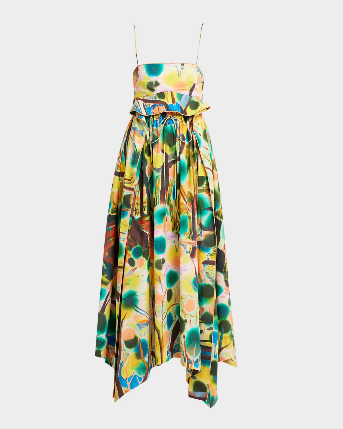 leighton sleeveless cotton poplin handkerchief midi dress