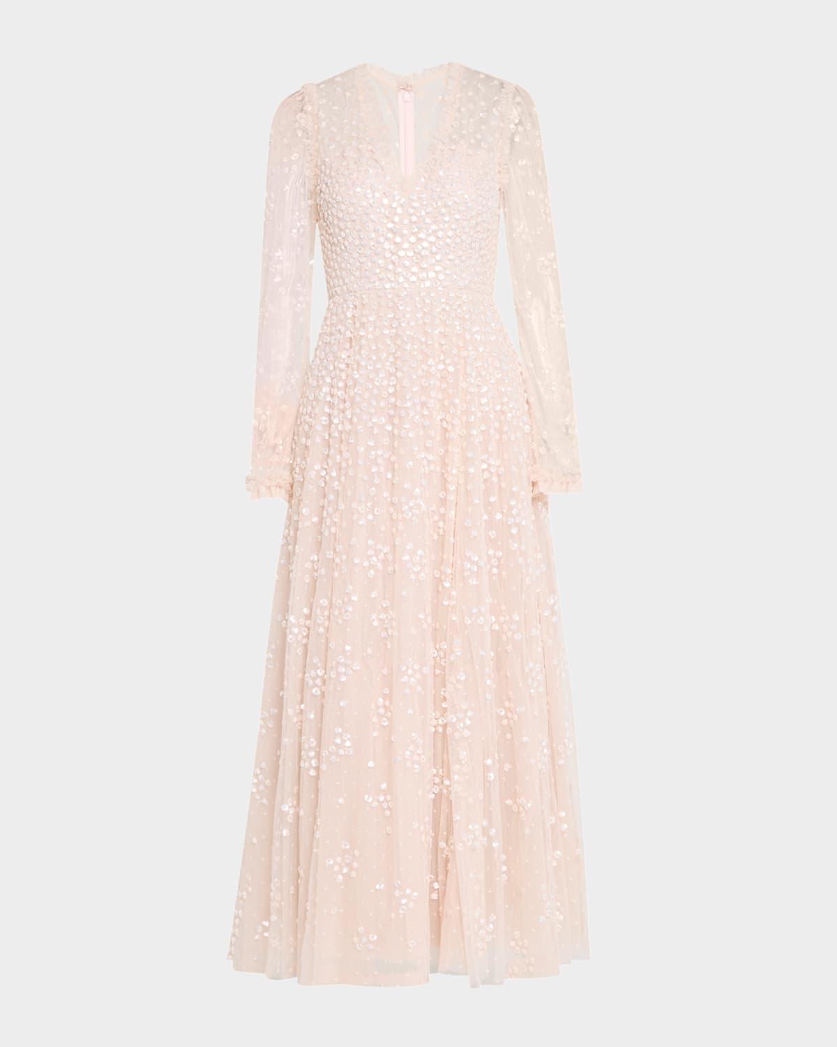 leila sequin dot tulle ankle gown
