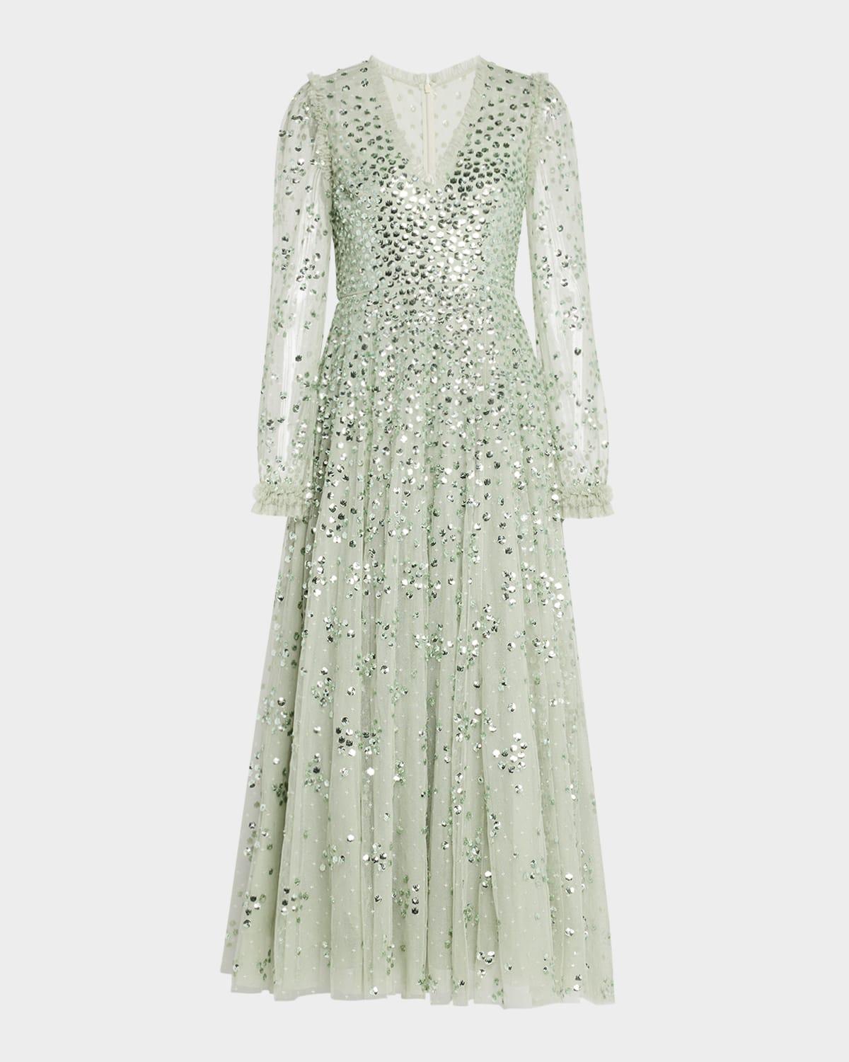 leila sequin dot tulle ankle gown