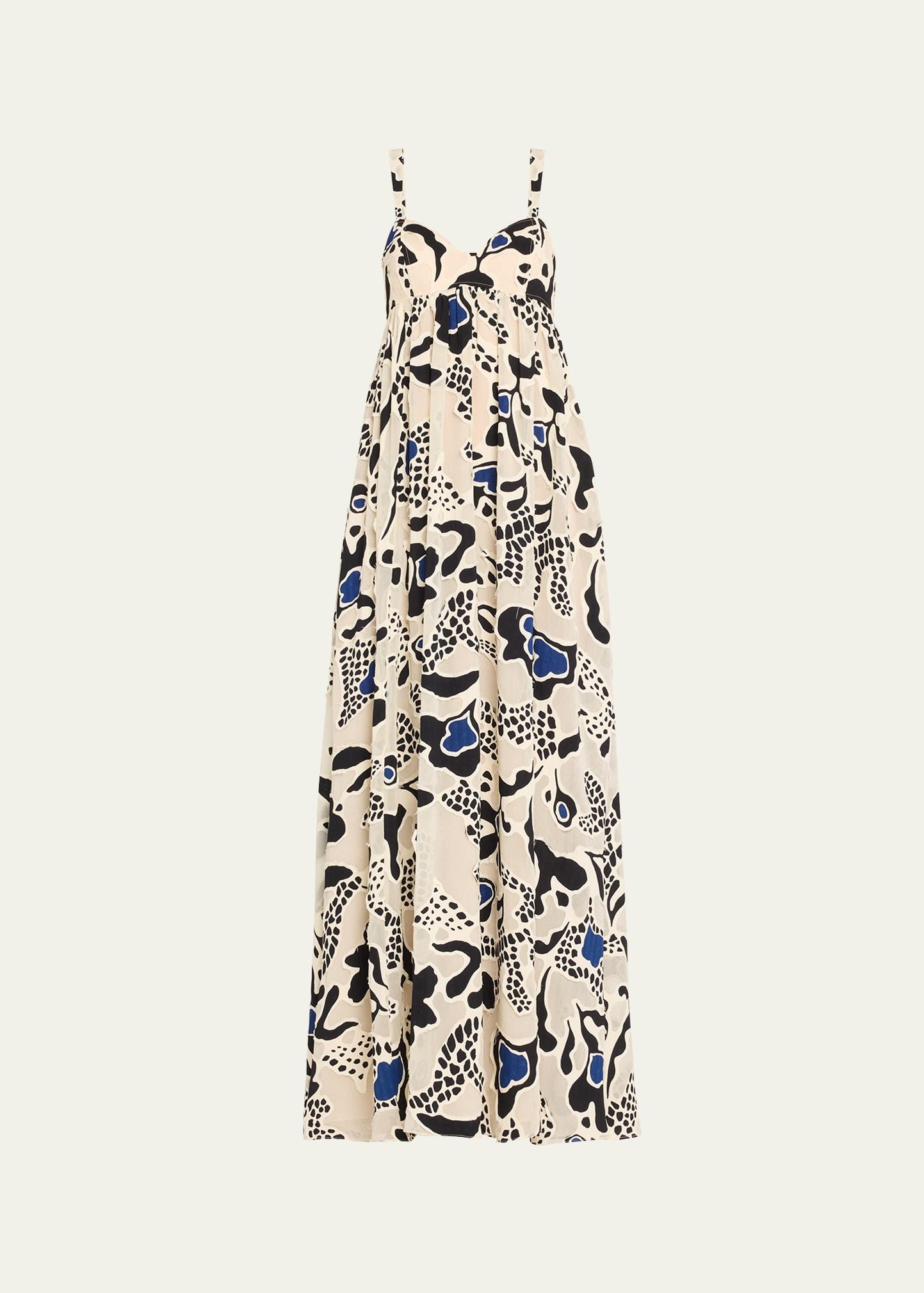 leilani abstract-print applique sweetheart gown