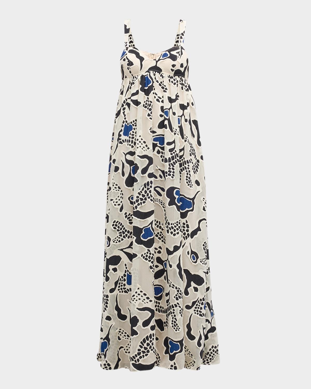 leilani abstract-print applique sweetheart gown