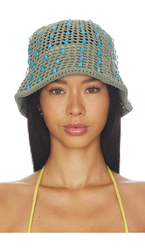 lele sadoughi maya bucket hat in green.