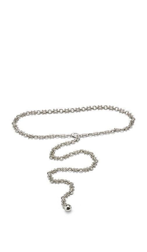 lelet ny bianka metal chain belt in metallic silver.