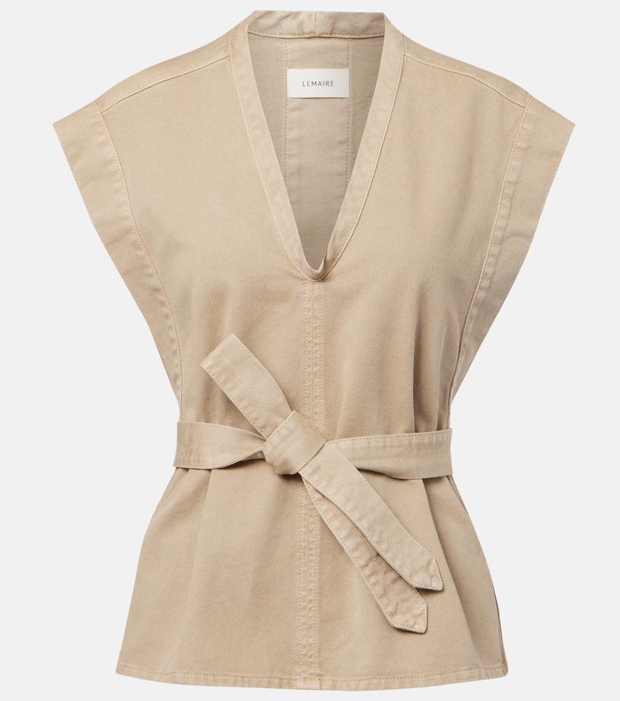 lemaire belted cotton twill denim vest