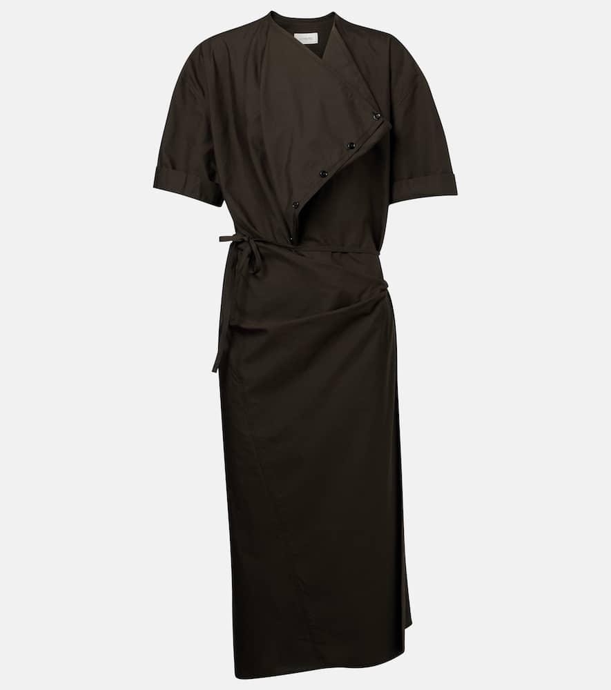 lemaire draped cotton and silk shirt dress