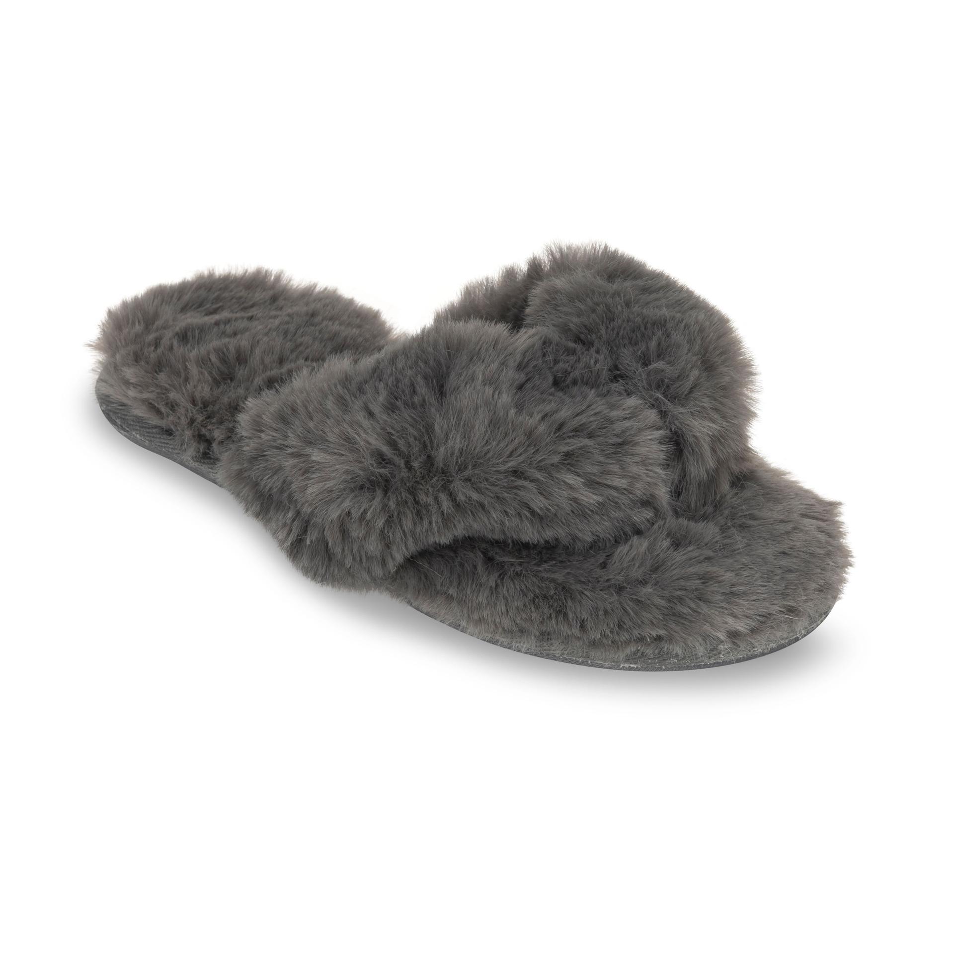 lemon waterfront solid faux-fur flip flop slipper