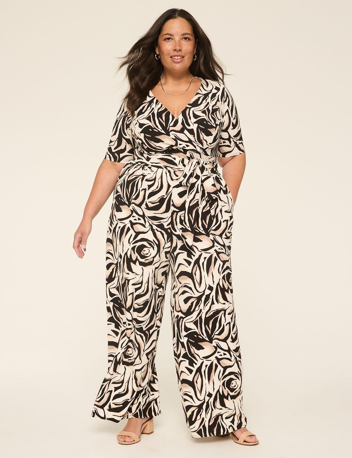 lena short-sleeve surplice jumpsuit