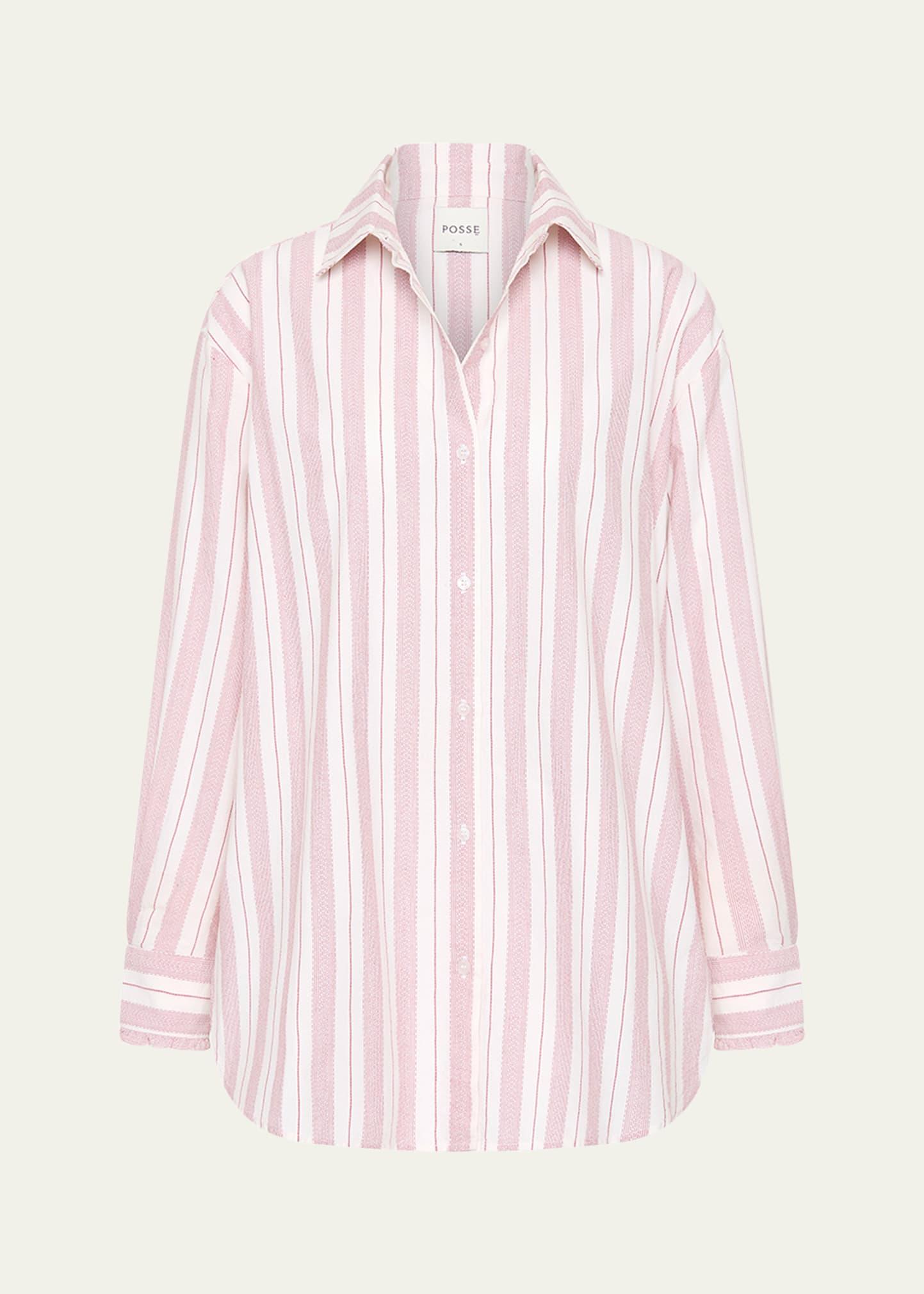 lena striped button-front shirt