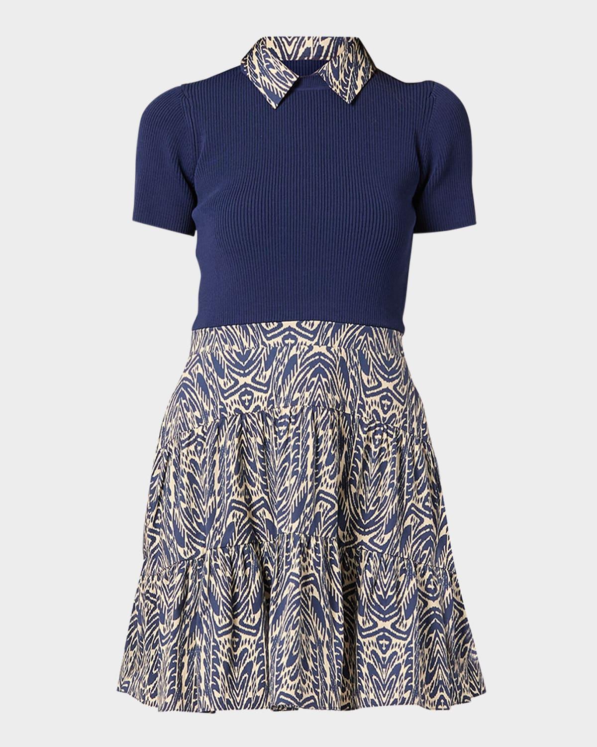 lena tiered mixed media mini dress