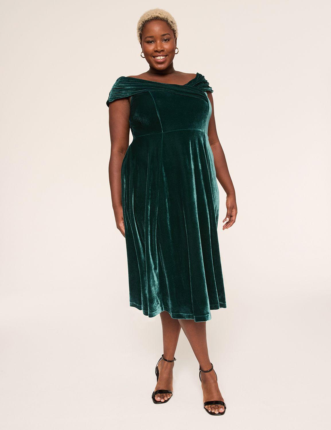 lena velvet off-the-shoulder midi dress