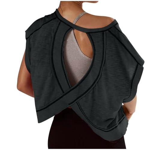 lenago spring break essentials workout tops for women open back short sleeve shirts backless gym yoga athletic t-shirt trendy running tee blouses people free dup es dupes sweater movement