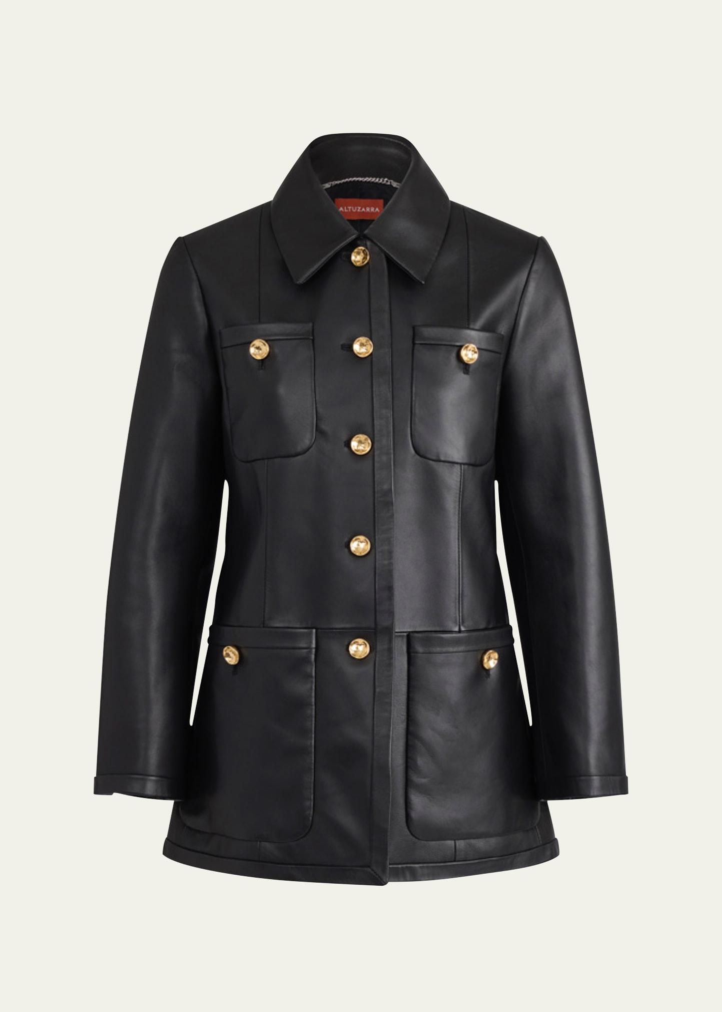 leni leather single-breasted coat