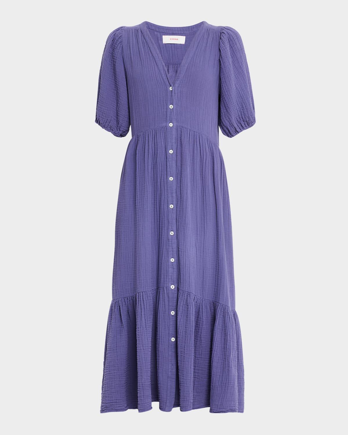 lennox blouson-sleeve cotton gauze midi dress