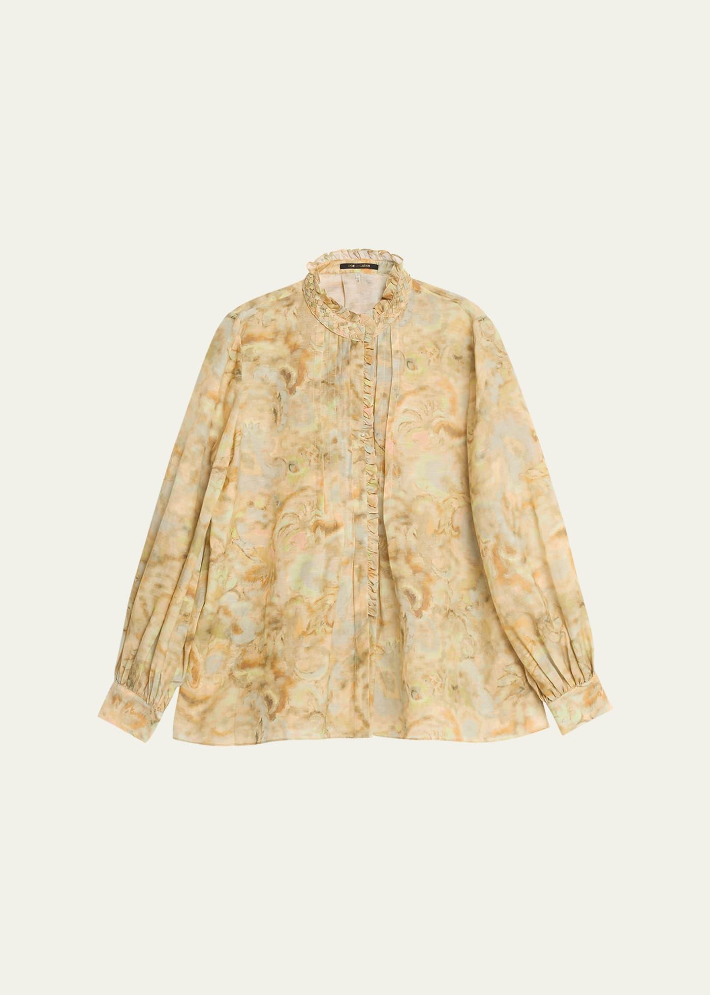 lenorie watercolor-print pintuck blouse