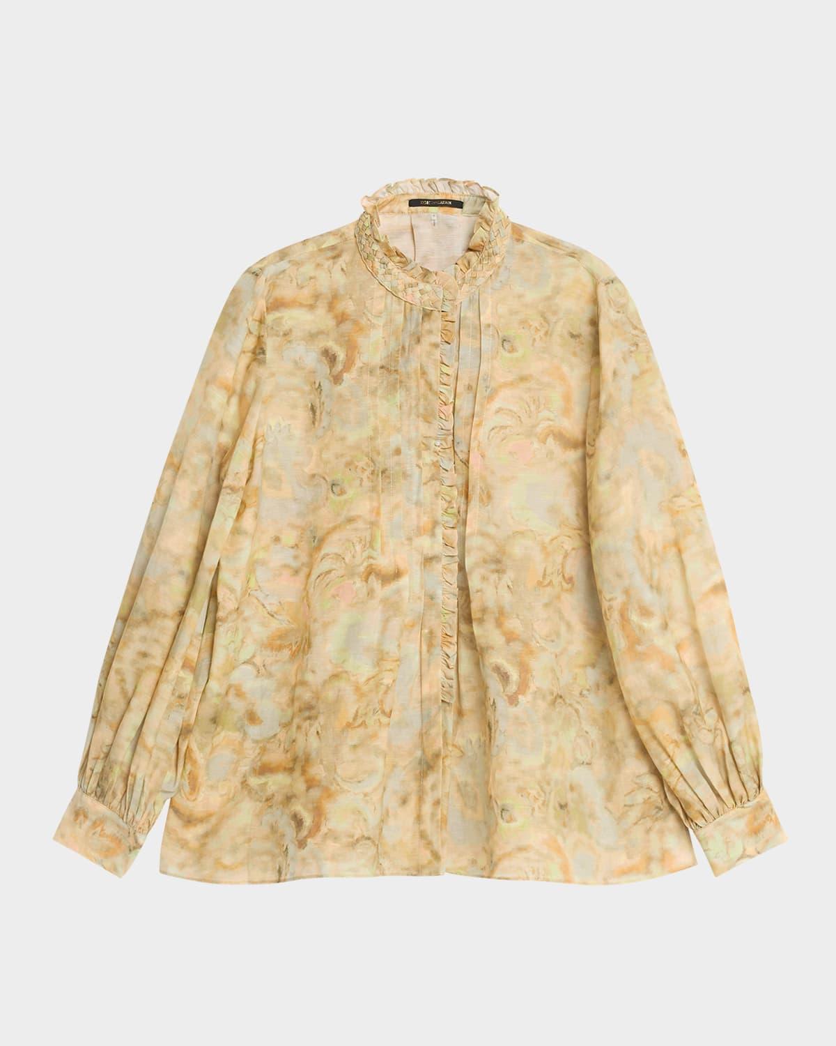 lenorie watercolor-print pintuck blouse