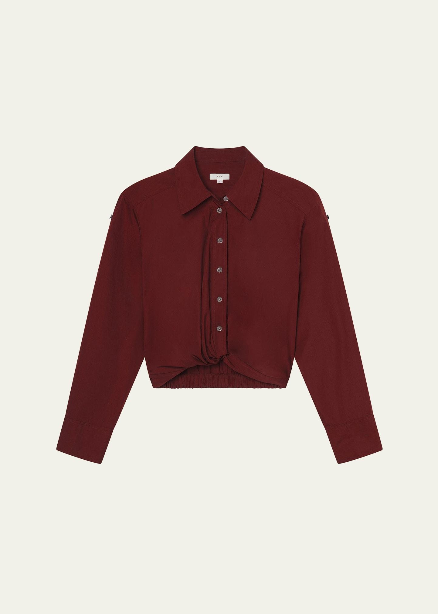 leo gathered button-front top