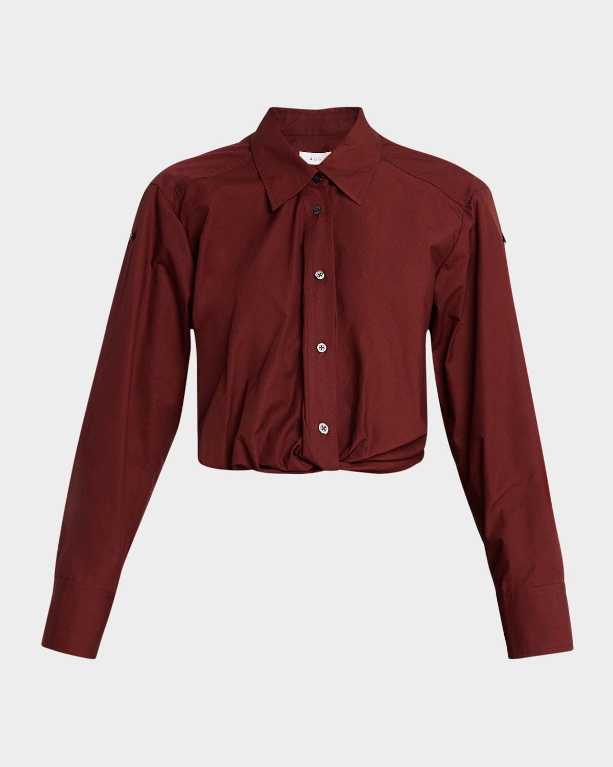 leo gathered button-front top