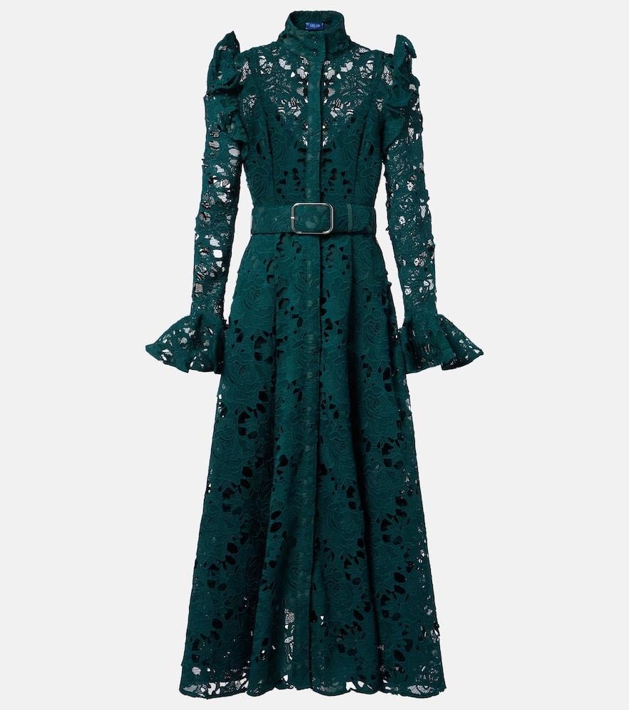 leo lin aliyah belted lace midi dress