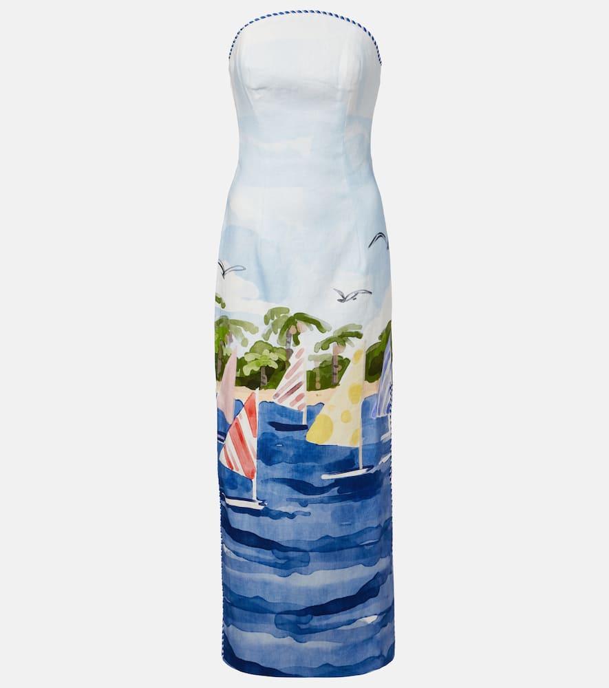 leo lin ava printed linen bustier dress