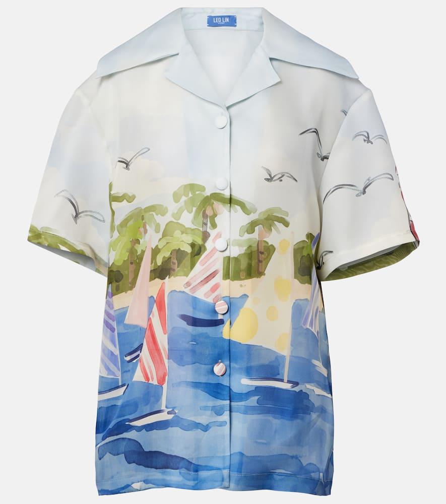leo lin casey printed silk shirt