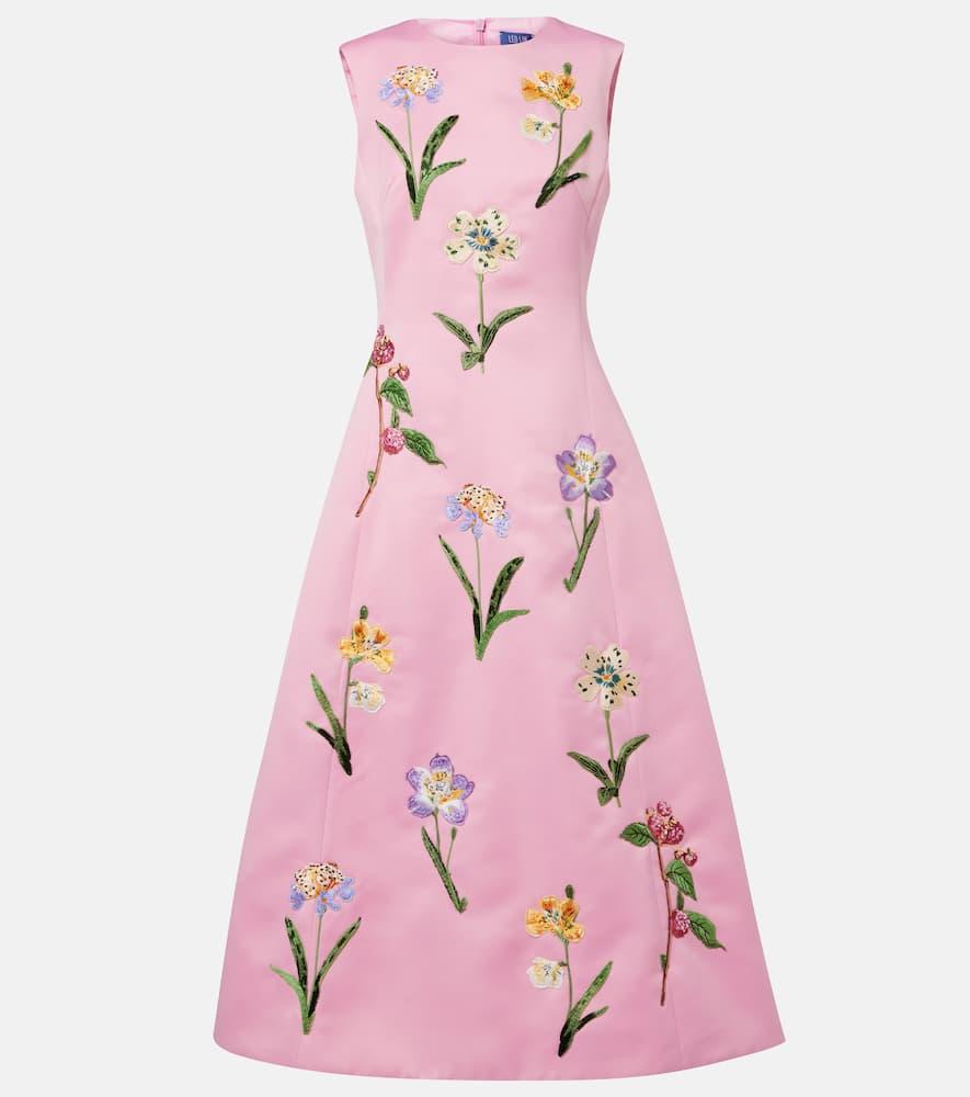 leo lin cleo floral embroidered satin midi dress