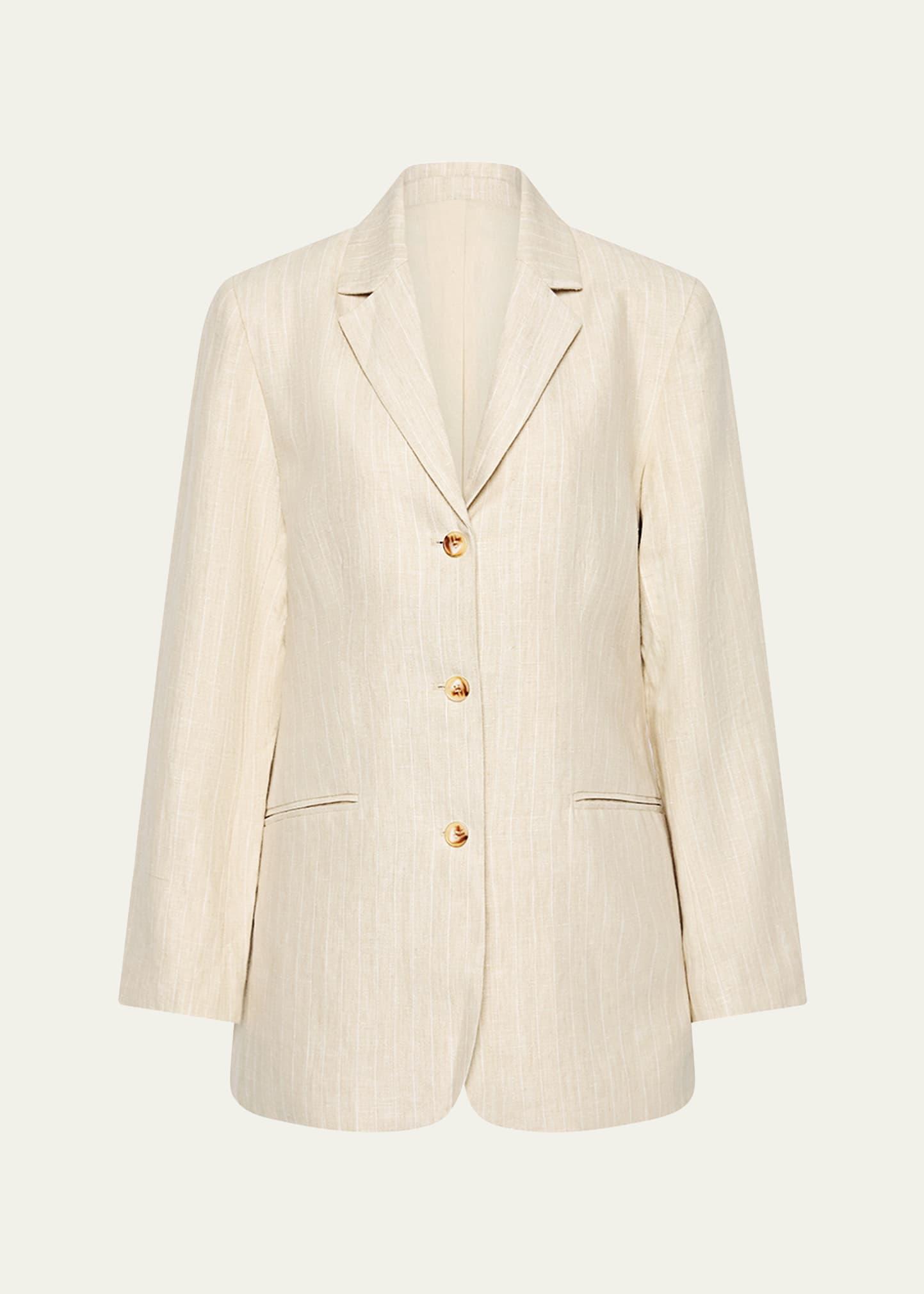 leon single-breasted pinstripe linen blazer