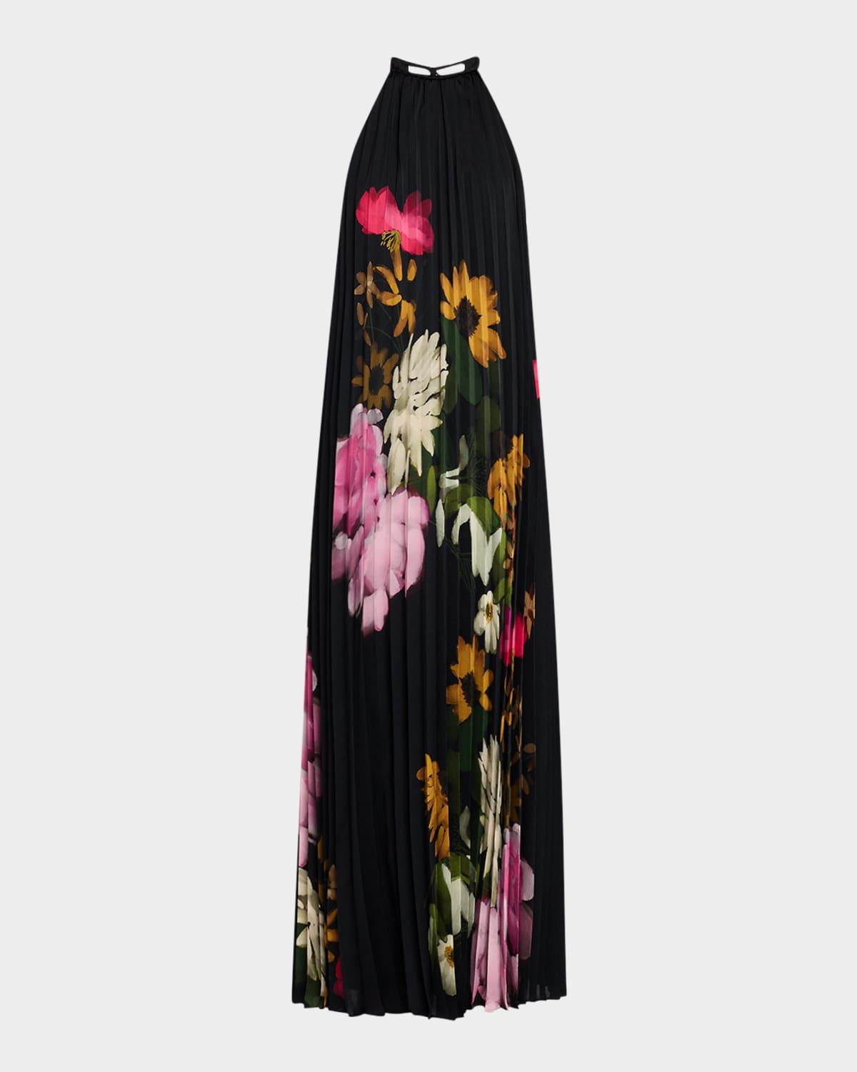 leona floral satin open-back maxi dress