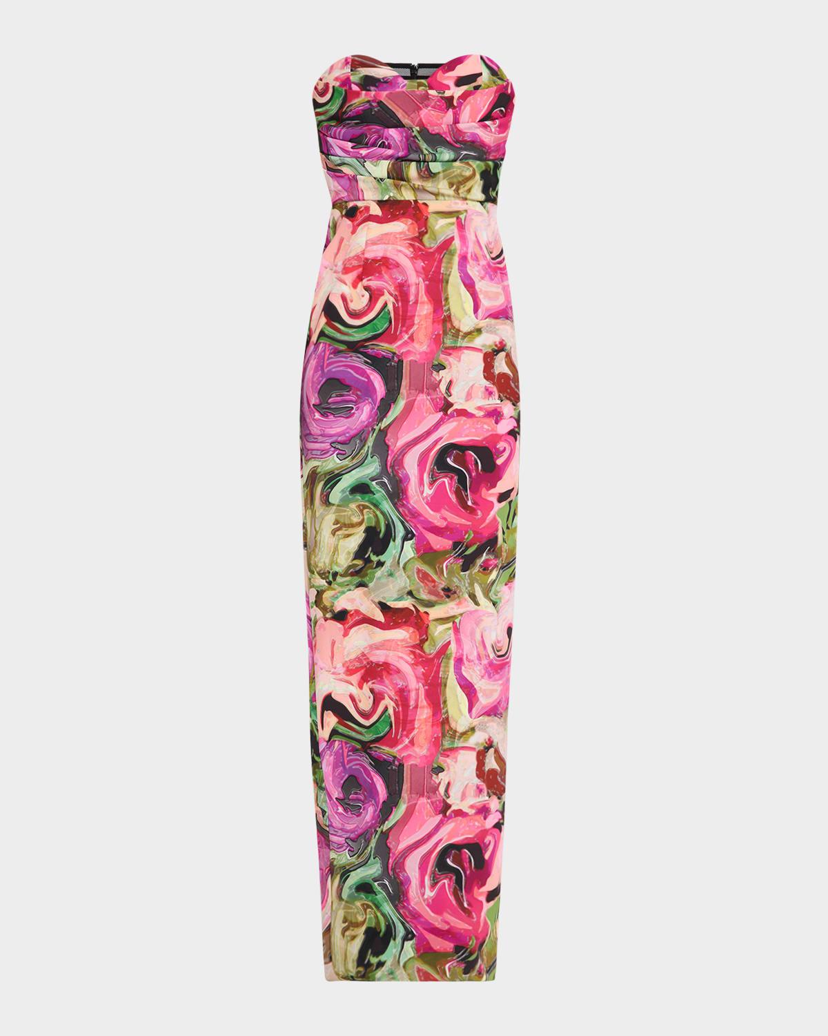 leonora strapless abstract-print column gown