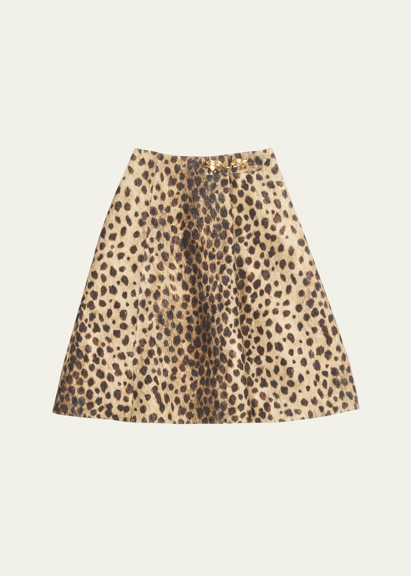 leopard a-line wool skirt