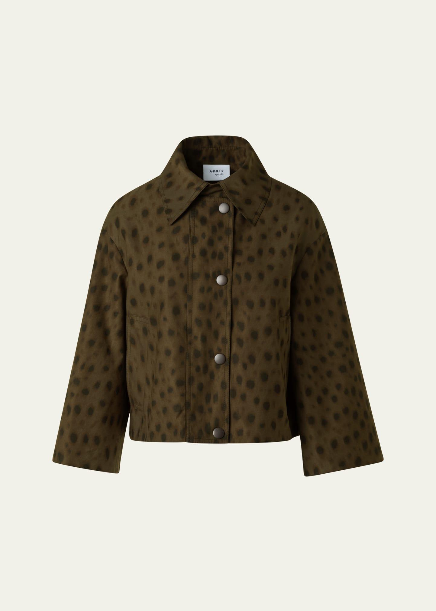 leopard brushed techno gabardine short parka jacket