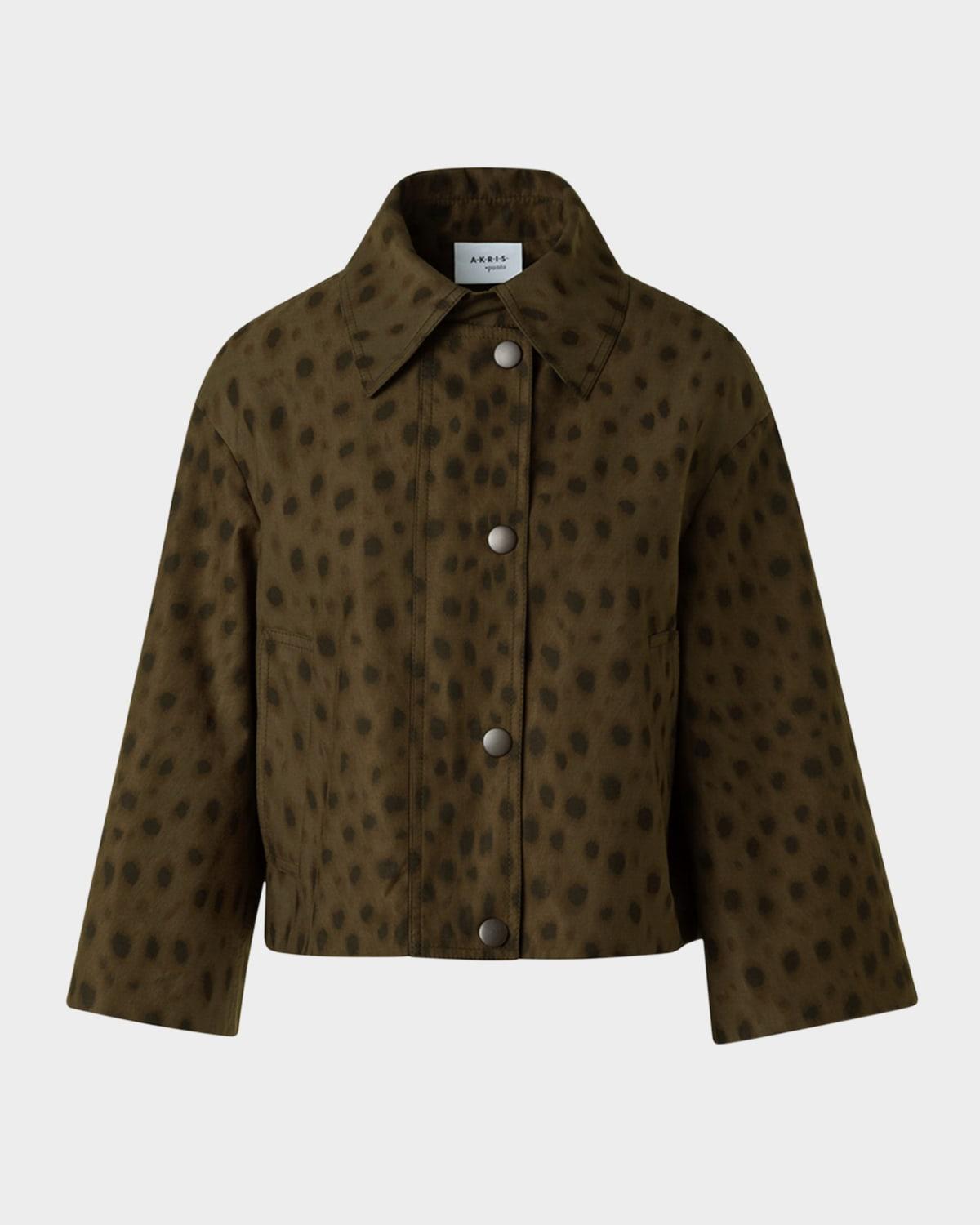 leopard brushed techno gabardine short parka jacket
