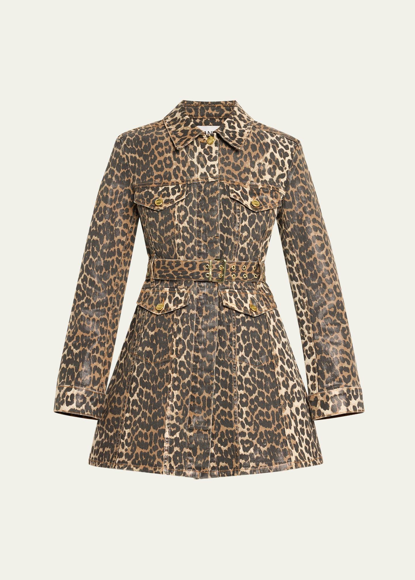 leopard foiled denim mini dress