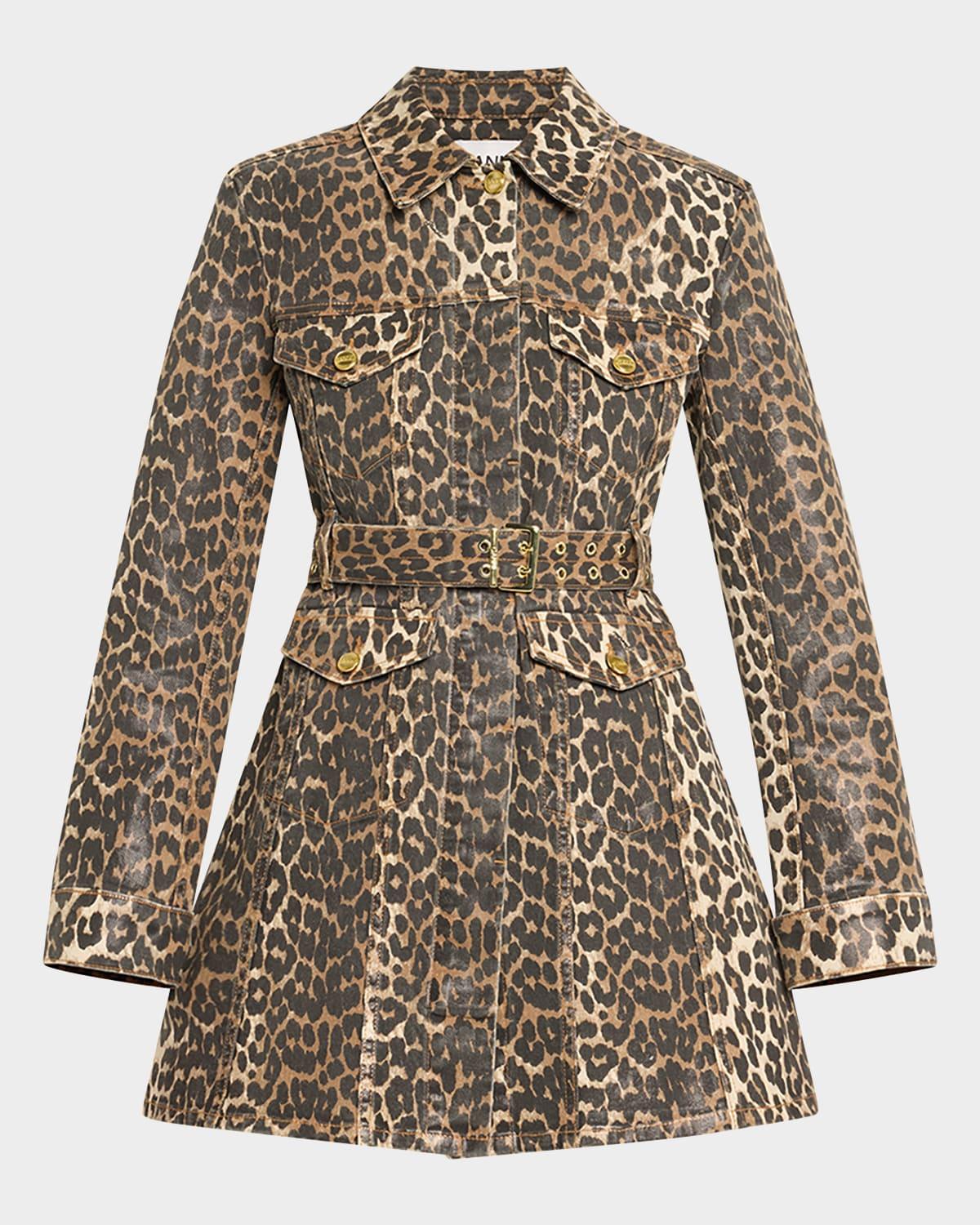 leopard foiled denim mini dress