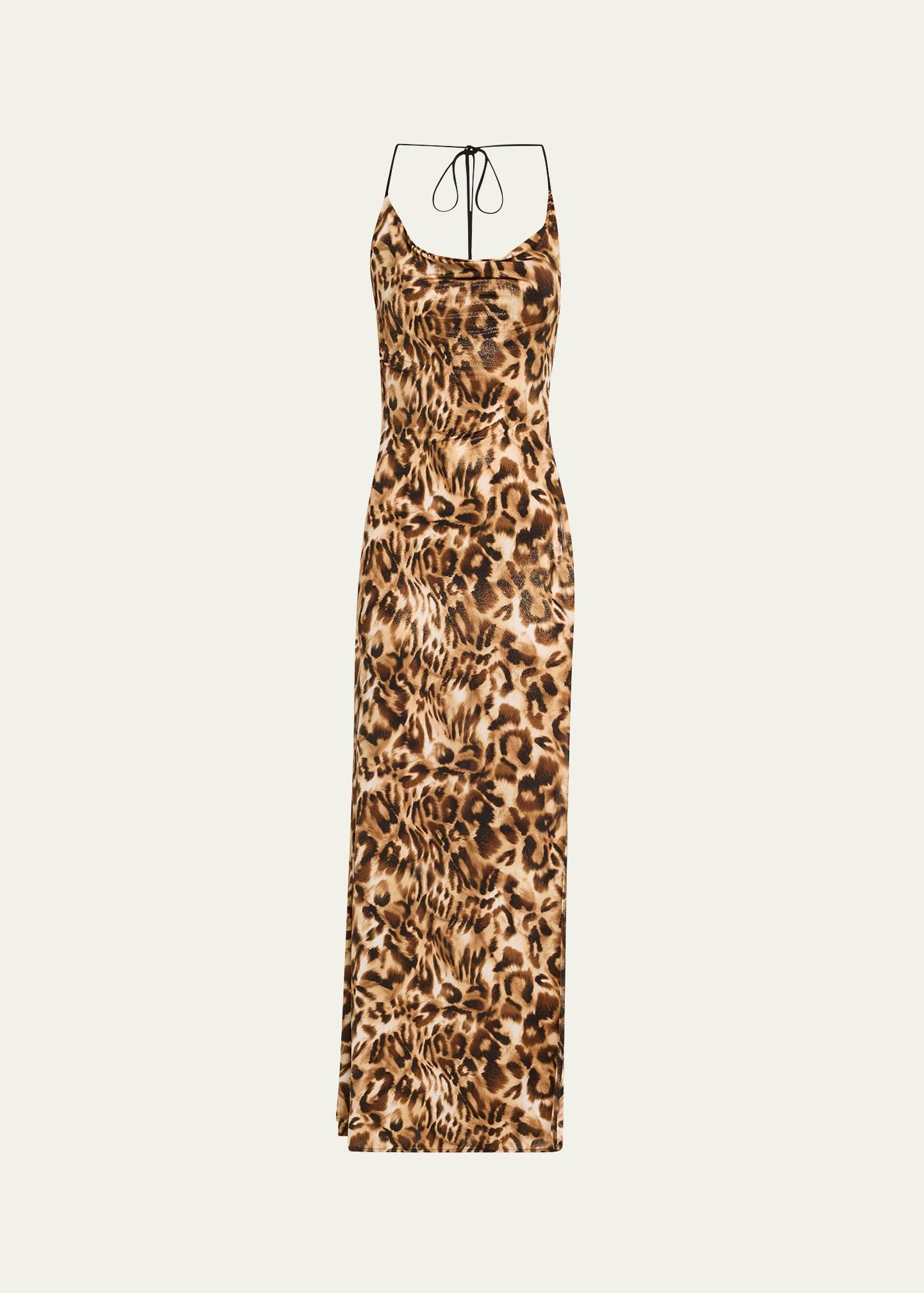leopard high-slit evening dress
